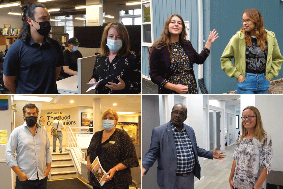 A collage of photos of people taking virtual tours.