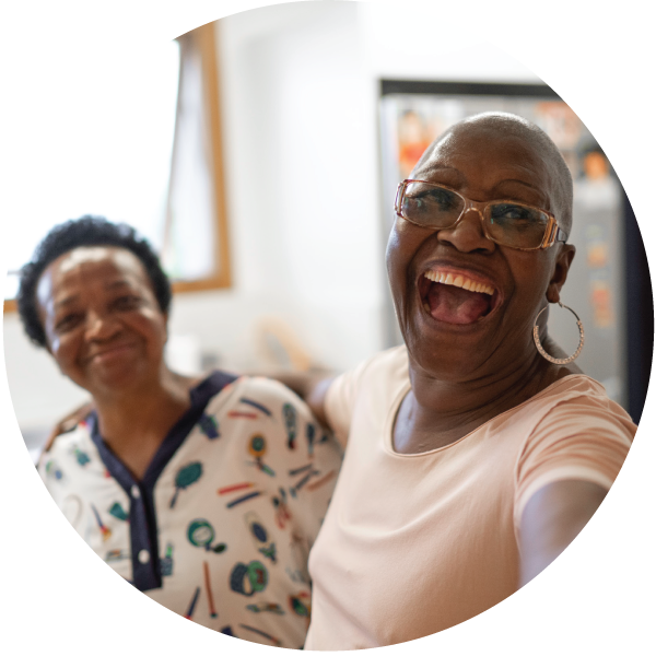 A photo of a family having a good laugh together.